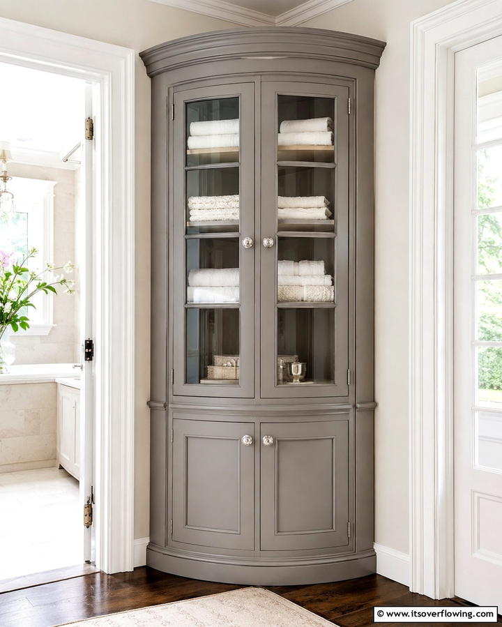 Elegant Corner Cabinet - 30 Functional Bathroom Furniture Ideas to Maximize Space
