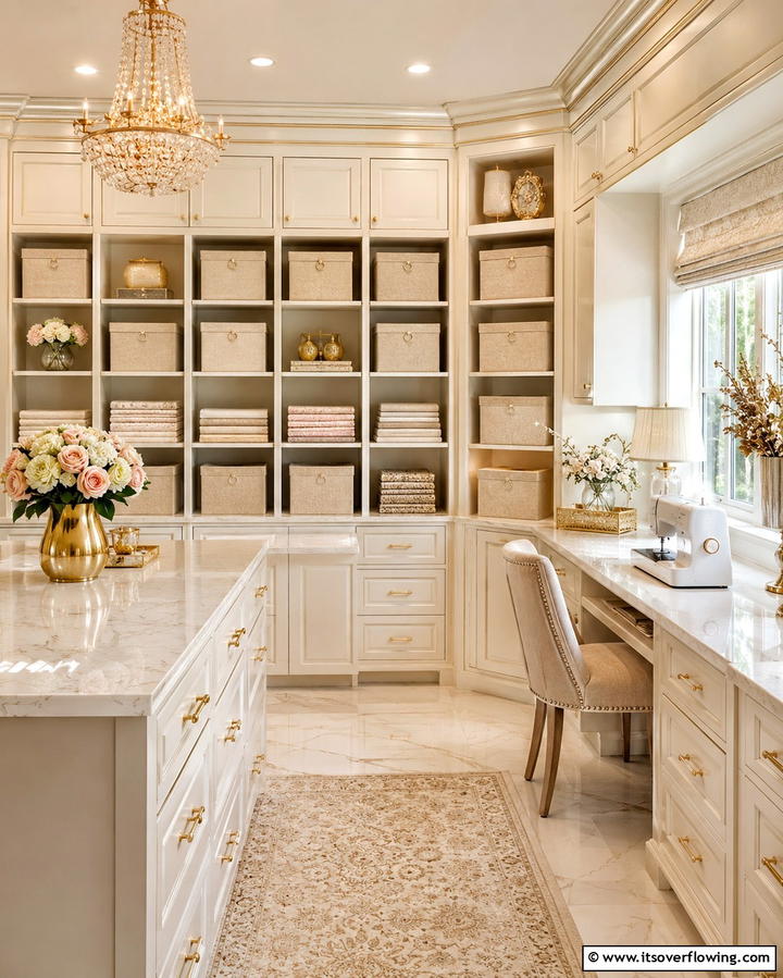 Elegant Craft Room with Storage - 30 Organized Craft Room Ideas for Creative Spaces at Home