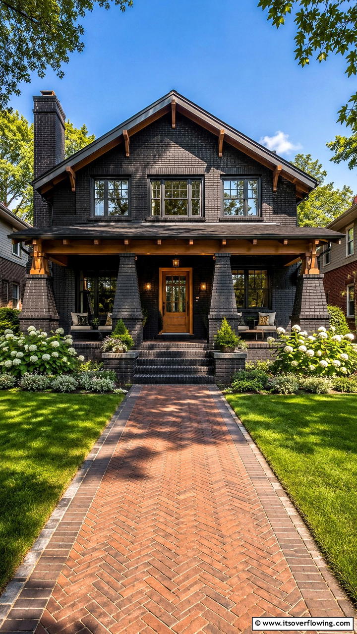 Elegant Craftsman Black Brick Design - 30 Black Brick House Exteriors for Bold Curb Appeal