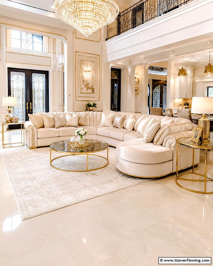 Elegant Cream Sofa and Gold Accents - 30 Elegant Cream & Gold Living Room Themes for Luxe Interiors