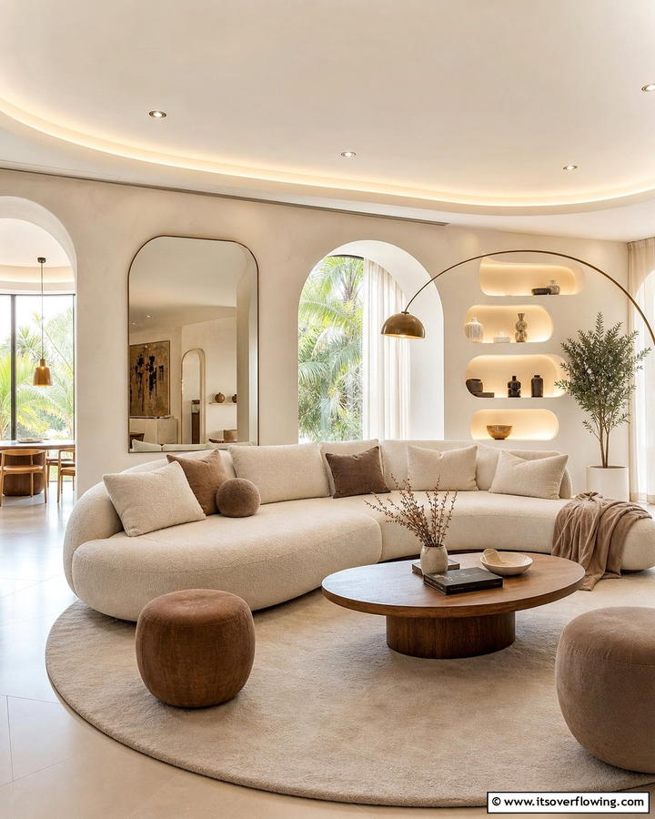 Elegant Curved Lines - 21 Aesthetic Living Room Ideas for a Stylish & Cozy Retreat