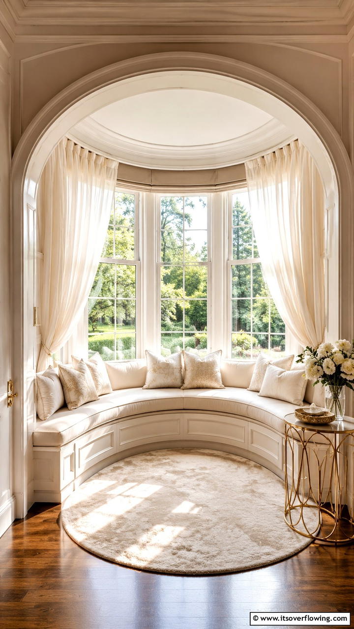 Elegant Curved Window Seat - 21 Cozy Window Seat Ideas for Reading Nooks and Storage