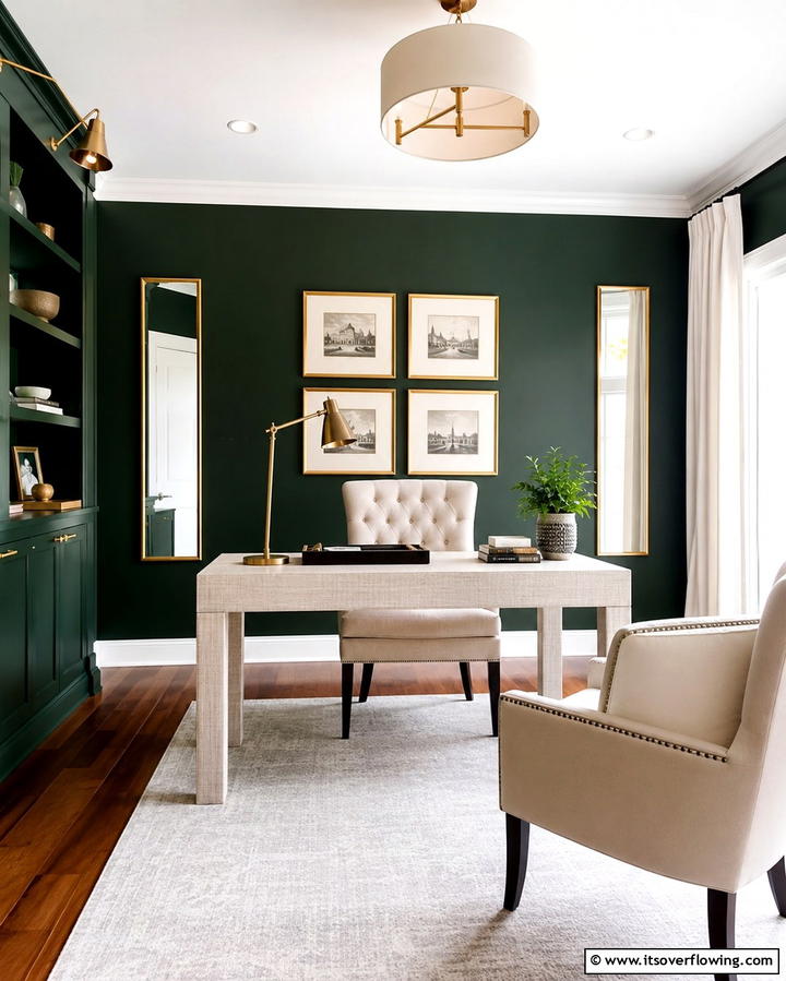 Elegant Dark Green Accent Wall - 30 Rich Dark Green Home Office Designs for a Focused Workspace
