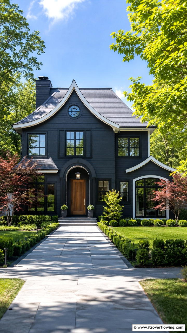 Elegant Dark Ink - 30 Black House Exteriors- Bold Paint Colors for Modern Homes