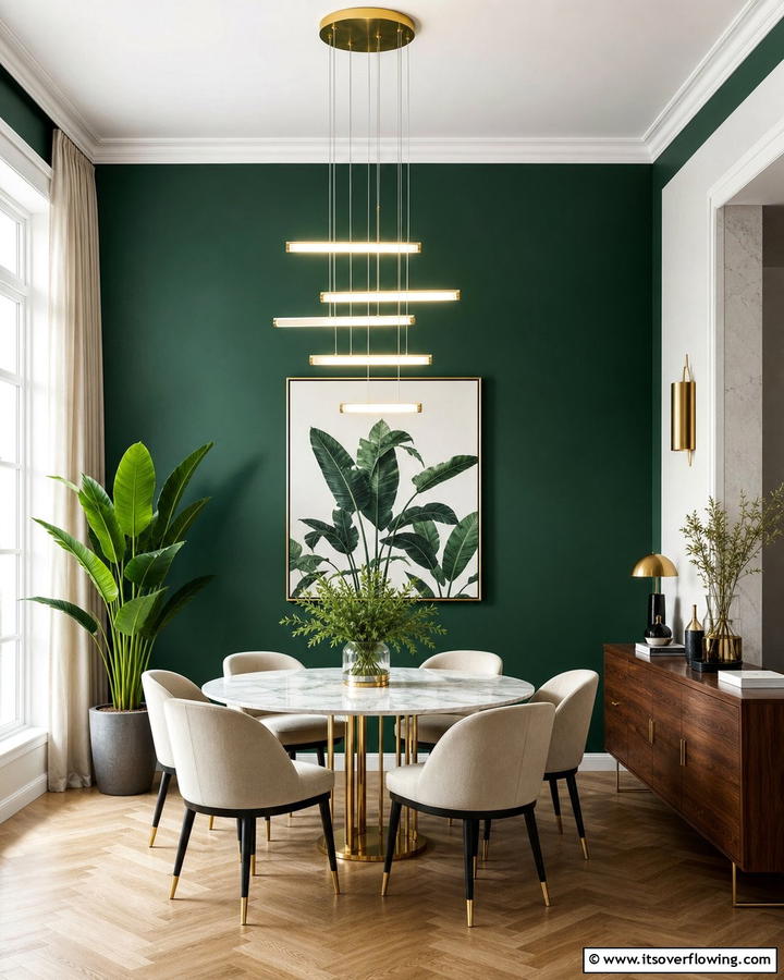 Elegant Dining Room Accent - 21 Dark Green Accent Wall Ideas for Dramatic Interiors
