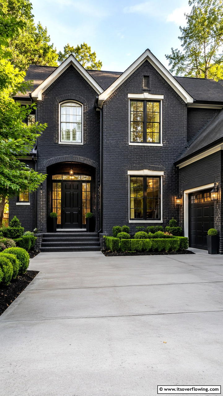 Elegant Ebony Accent - 30 Exterior Brick Paint Color Ideas for Curb Appeal