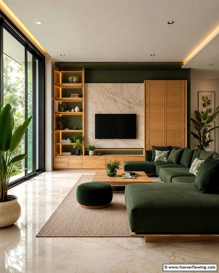 Elegant Eco Aesthetics - 30 Forest Green Living Room Ideas for Nature-Inspired Interiors