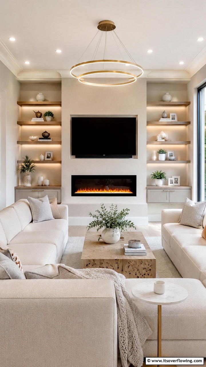 Elegant Electric Fireplace with Overhead TV Feature - 30 Electric Fireplace Ideas With TV Above for Cozy Spaces