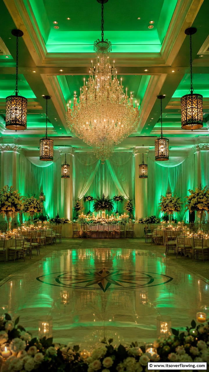 Elegant Emerald Reception Lighting - 30 Emerald Green Wedding Ideas for Luxurious Celebrations
