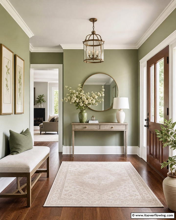 Elegant Entryway Ambiance - 21 Sage Green Paint Inspirations for Calming Interiors