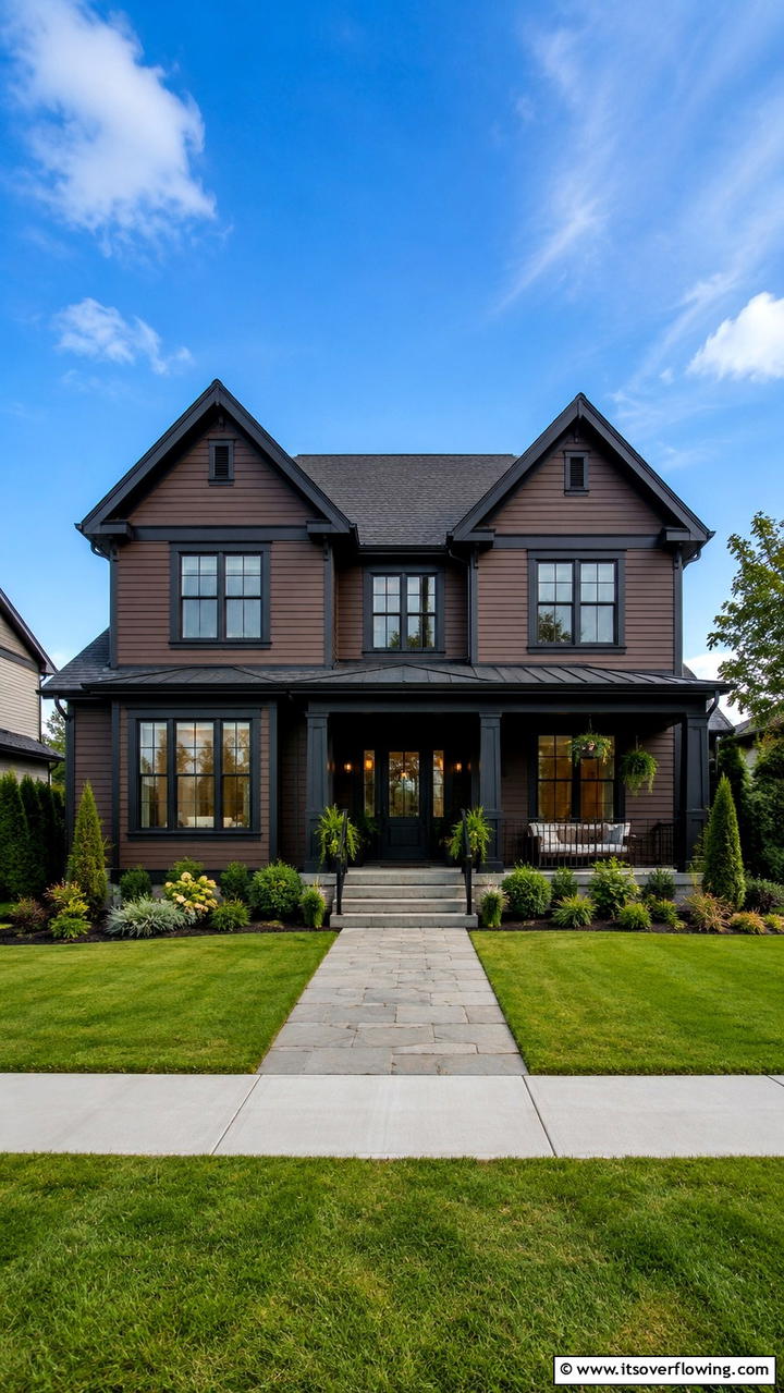 Elegant Facade Appeal - 30 Dark Brown House With Black Trim Exterior Design Ideas