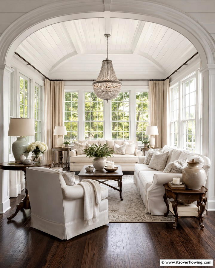 Elegant Farmhouse Sunroom - 30 Farmhouse Sunroom Ideas for Cozy and Light-Filled Relaxation