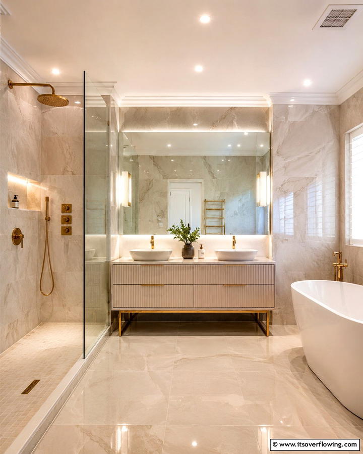 Elegant Fixtures Focus - 30 Beige Bathroom Ideas for Timeless and Serene Design Schemes