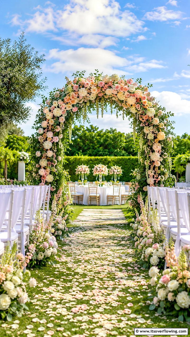 Elegant Floral Arch Ceremony - 30 Garden Wedding Ideas- Enchanting Outdoor Celebration Themes