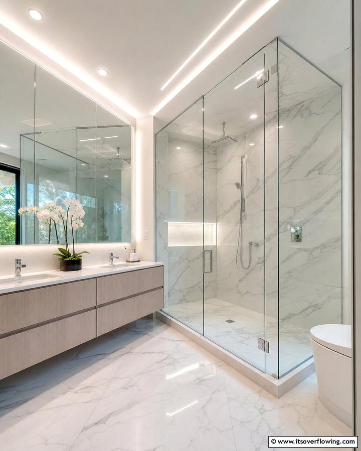 Elegant Frameless Design - 21 Bathroom Shower Ideas to Upgrade Your Daily Routine