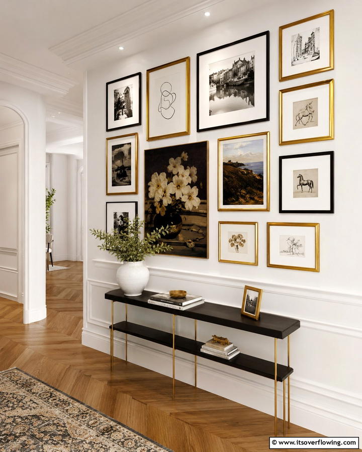 Elegant Gallery Wall - 30 Hallway Decor Ideas to Maximize Narrow Spaces