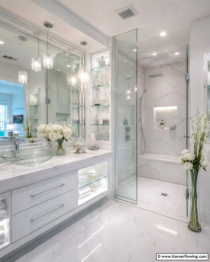 Elegant Glass Accents - 30 Romantic Bathroom Ideas for a Luxurious Spa Retreat