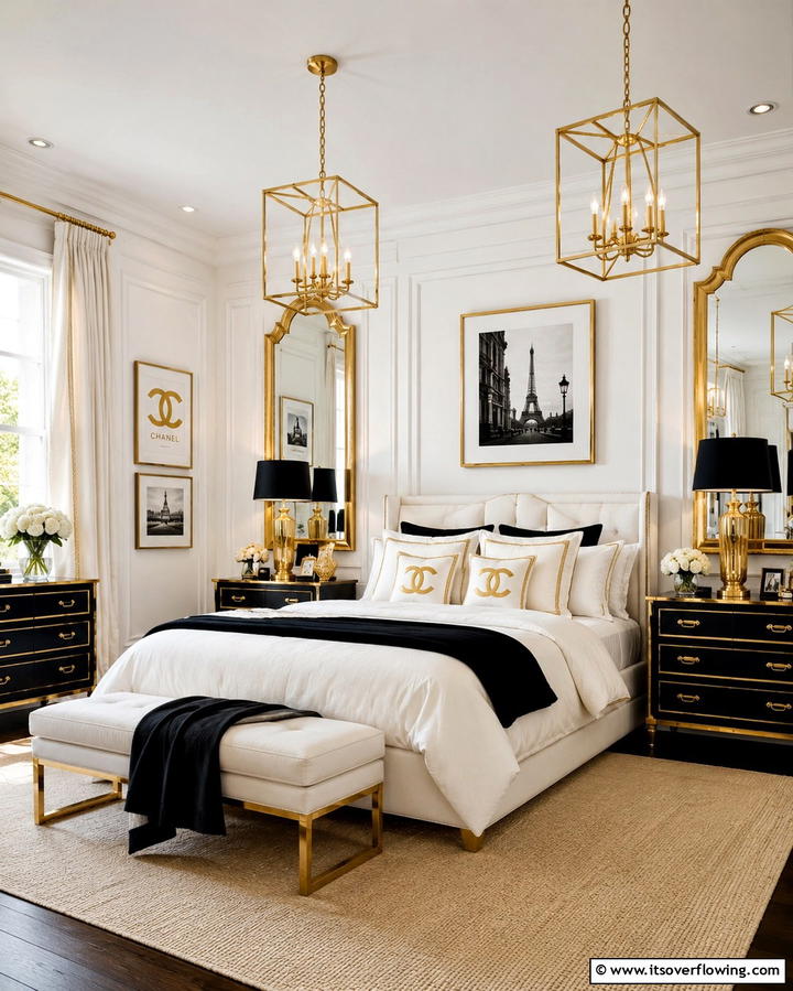 Elegant Gold Accents - 25 Chanel Bedroom Ideas for a Luxurious and Chic Space