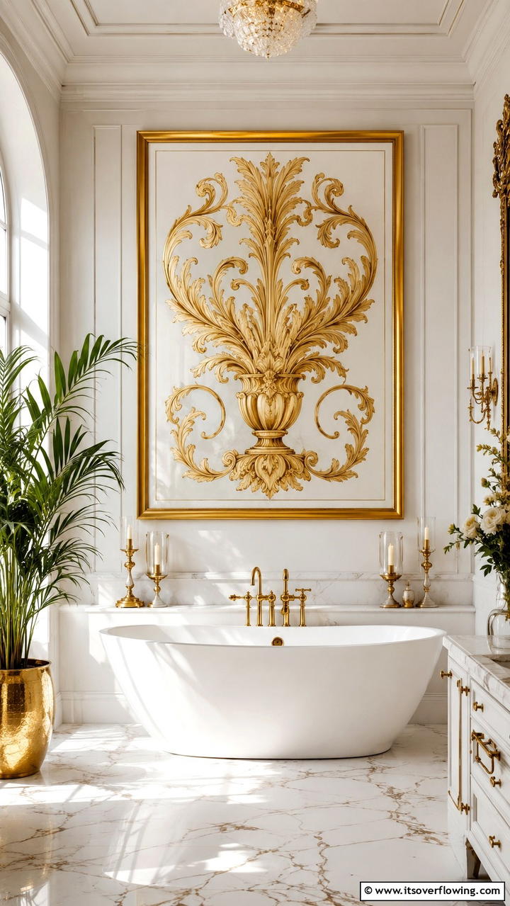 Elegant Gold Art Pieces - 30 Gold Bathroom Ideas for Luxurious, Modern Spaces
