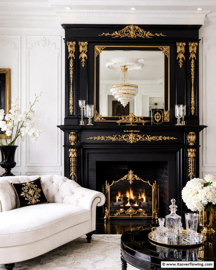 Elegant Gold Detailing - 30 Fireplace Paint Color Ideas for a Fresh Update