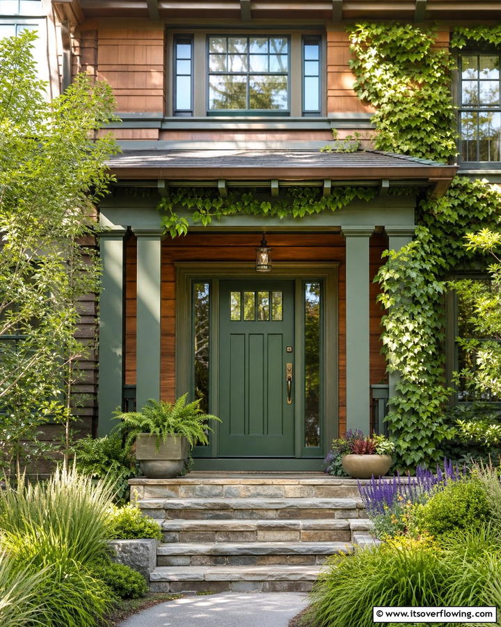 Elegant Green Accent - 21 Front Door Color Ideas to Boost Your Home’s Curb Appeal
