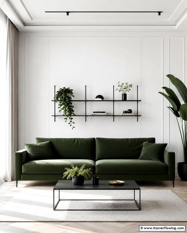 Elegant Green Minimalism - 30 Forest Green Living Room Ideas for Nature-Inspired Interiors