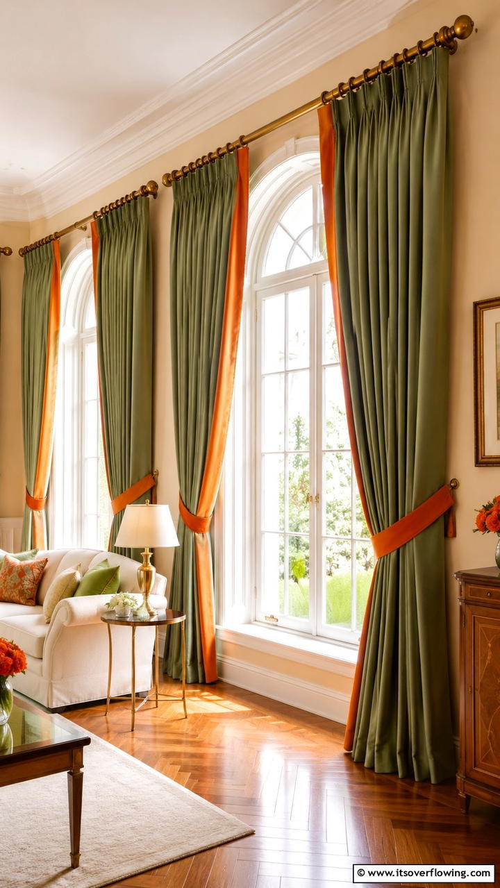 Elegant Green and Orange Window Treatments - 30 Green and Orange Living Room Ideas for Bold Style