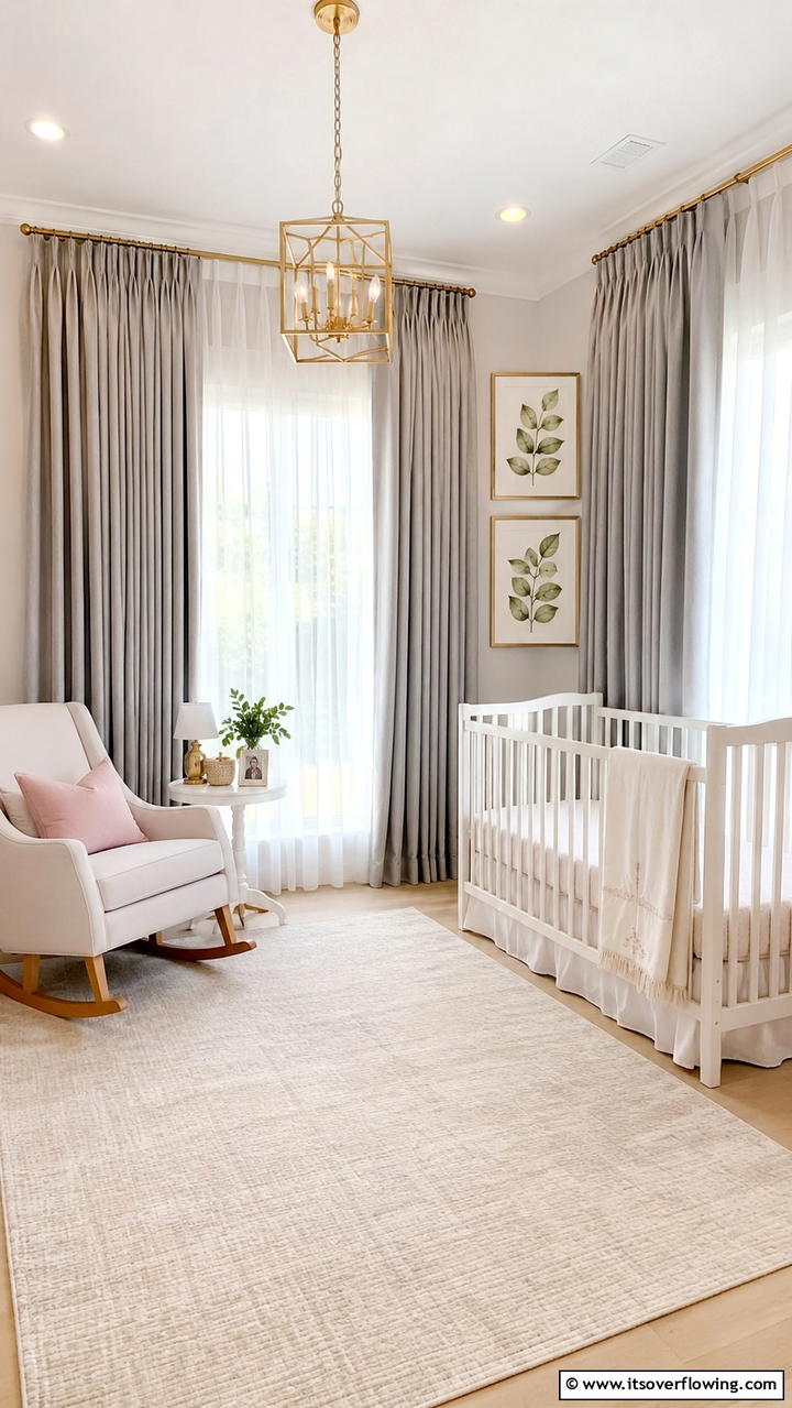 Elegant Grey Drapery and Curtains - 30 Grey Nursery Ideas- Calming & Modern Baby Room Designs
