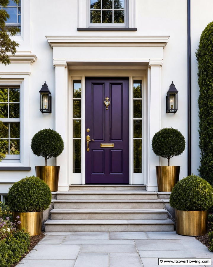 Elegant Hardware for a Polished Look - 20 Dark Purple Front Door Ideas for a Bold Entrance
