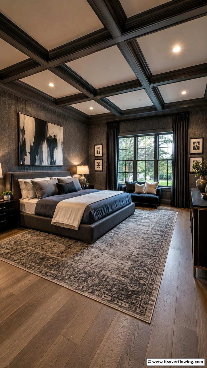 Elegant Harmony of Light and Shadow - 30 Dark Grey Bedroom Ideas for Modern Serene Spaces