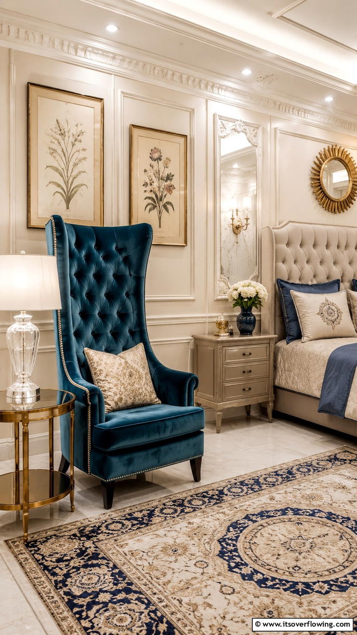 Elegant High Back Chair Setting - 30 Bedroom Sitting Area Ideas for Relaxation & Style