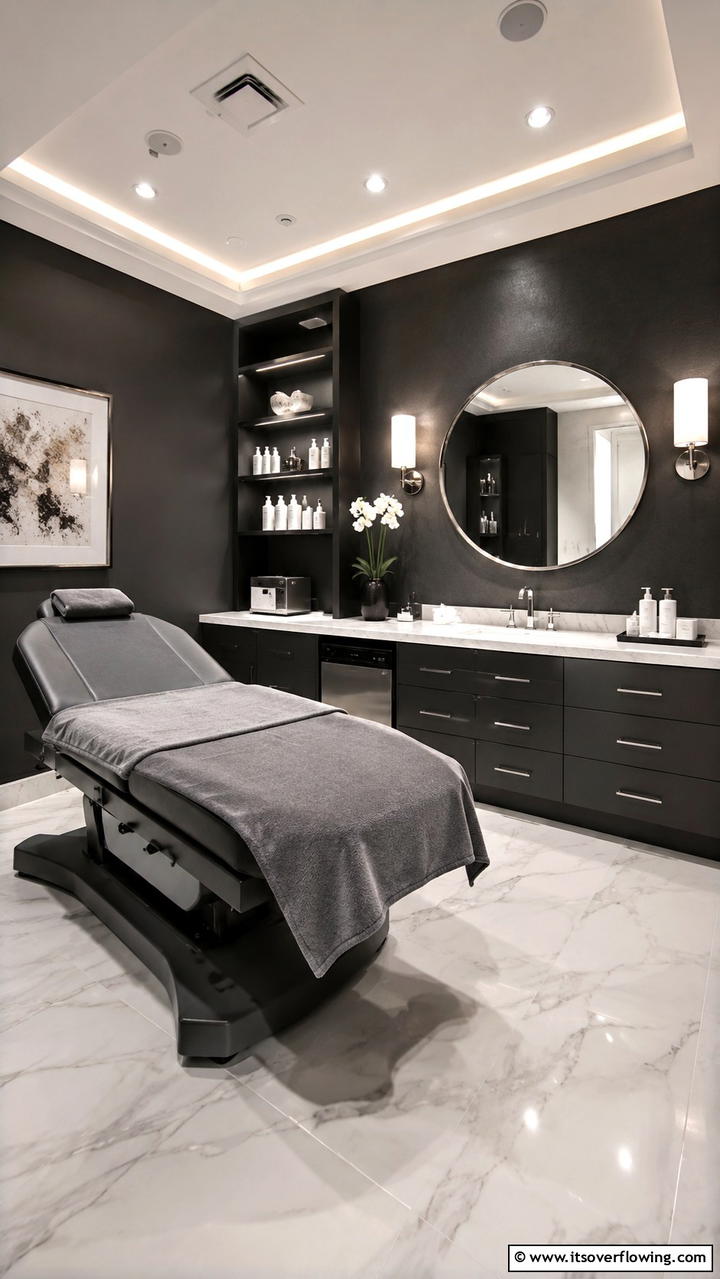 Elegant High Contrast Room - 30 Facial Room Ideas for At-Home Skincare Sanctuaries