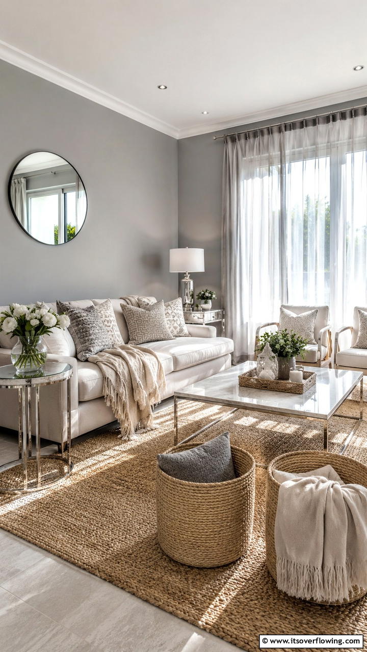 Elegant Layered Textures - 30 Grey and Cream Living Room Ideas- Neutral Elegance