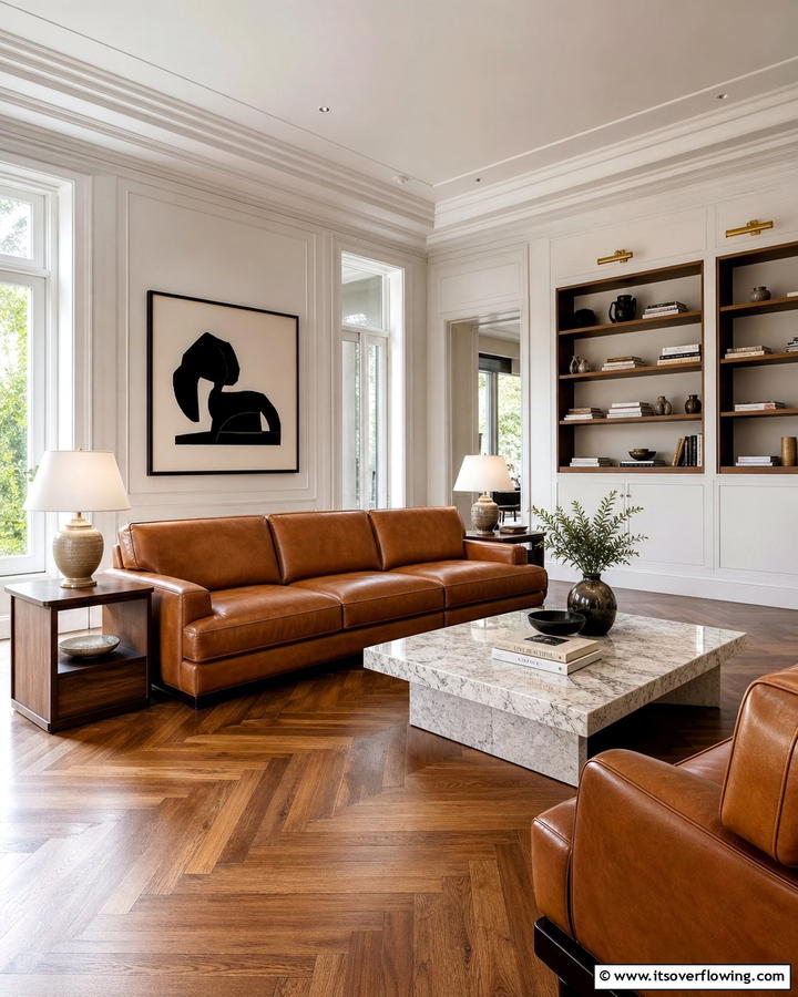 Elegant Leather Lounge - 21 Living Room Couch Ideas for Comfortable Entertaining