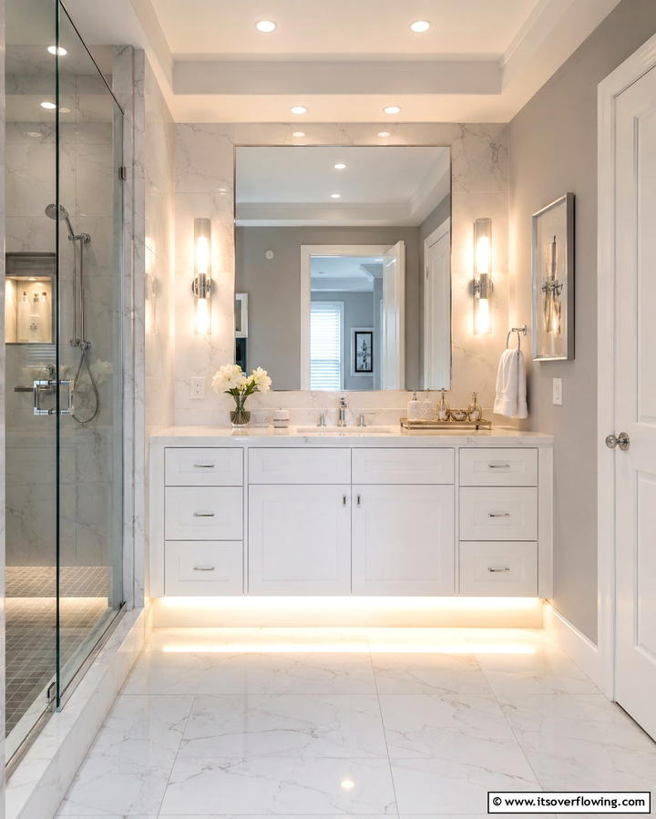 Elegant Lighting Accents - 30 Small Master Bathroom Ideas for Efficient Luxury