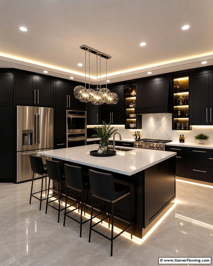Elegant Lighting - 30 Kitchens With Black Cabinets for Bold Elegance