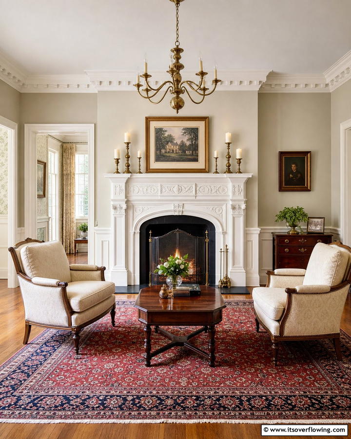 Elegant Mantels - 20 Colonial Living Room Ideas for a Classic and Timeless Look