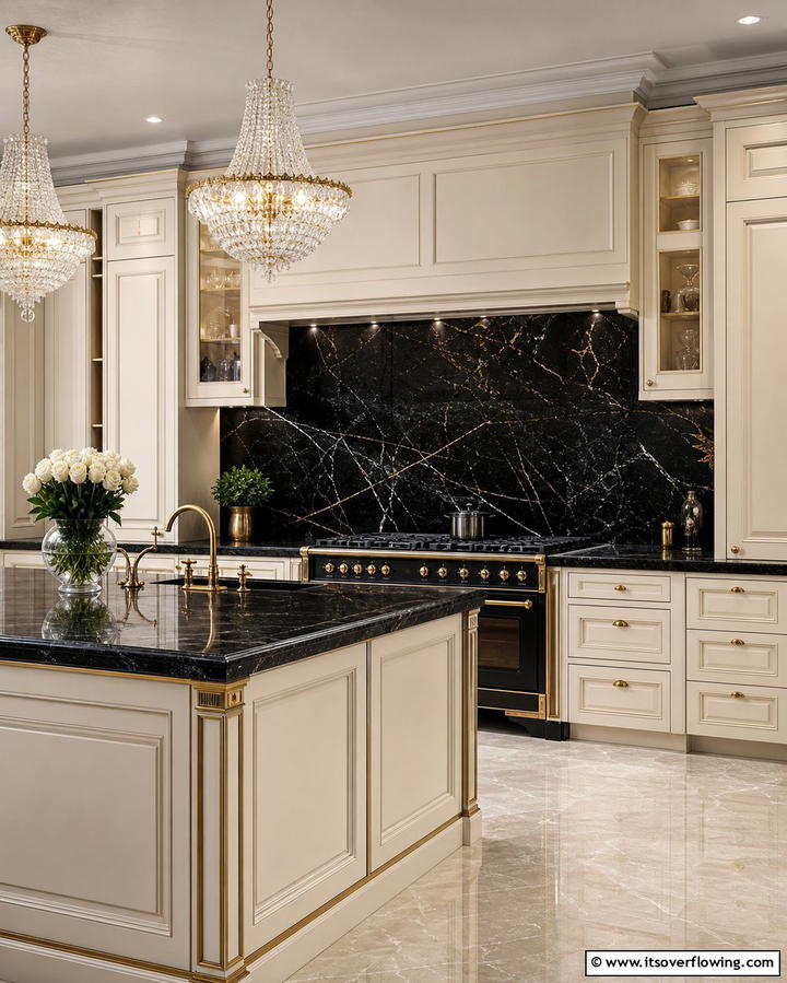 Elegant Marble Black Backsplash - 25 Kitchen With Black Backsplash Ideas for Drama
