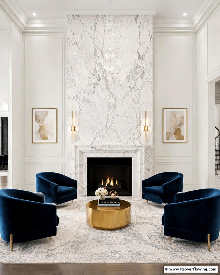 Elegant Marble Grandeur - 25 Floor to Ceiling Fireplace Ideas- Stunning & Modern