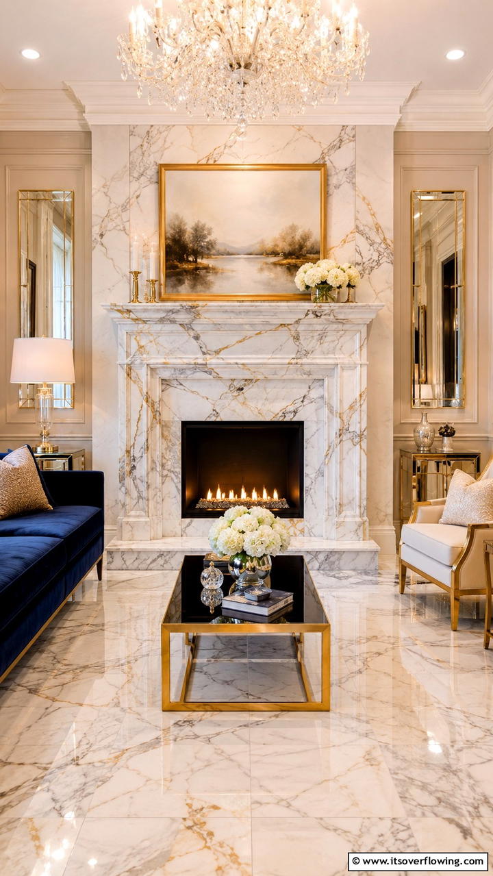 Elegant Marble Hearth Accent - 30 Fireplace Hearth Ideas to Elevate Your Living Room