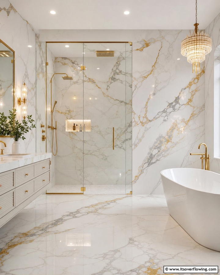 Elegant Marble Texture - 30 Bathroom Mural Ideas for Bold and Artistic Wall Designs