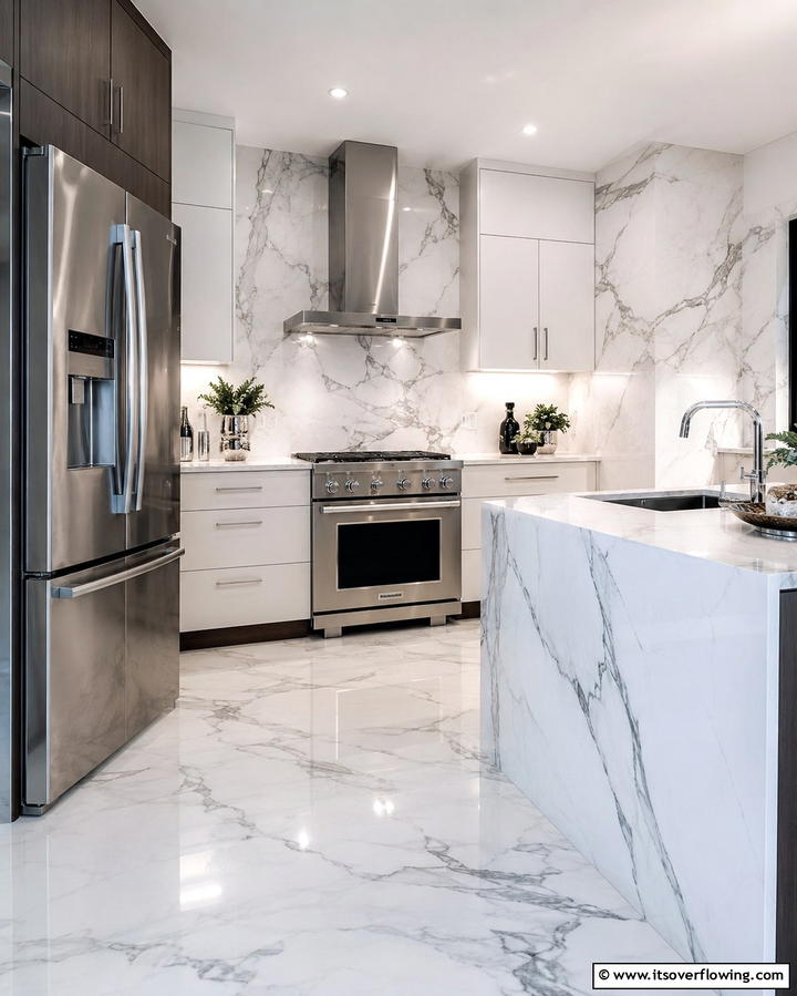 Elegant Marble Textures - 30 Kitchen Wallpaper Ideas- Bold Backsplashes & Accent Walls