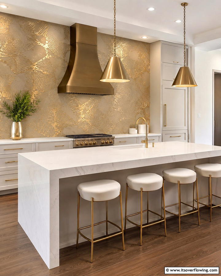 Elegant Metallic Finishes - 30 Kitchen Wallpaper Ideas- Bold Backsplashes & Accent Walls