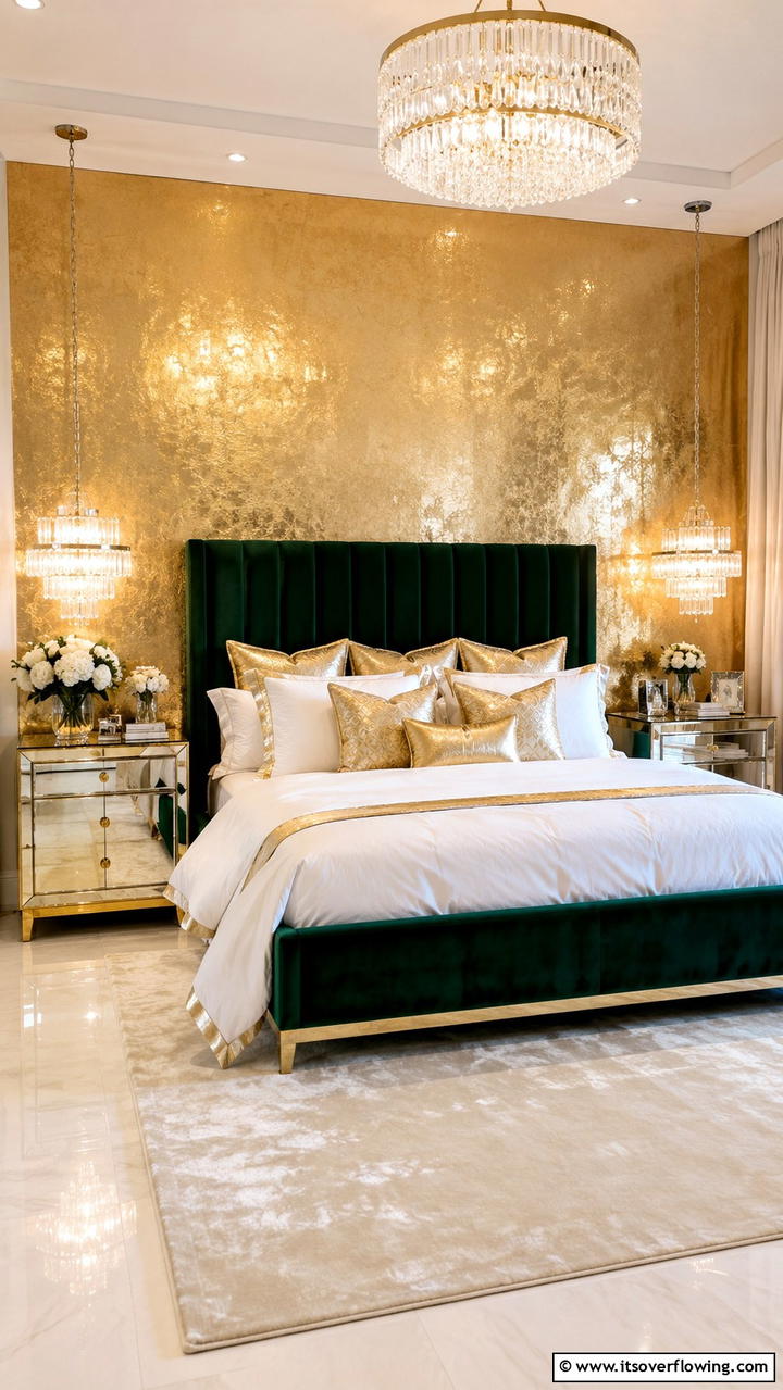 Elegant Metallic Finishes - 30 Bedroom Accent Wall Ideas to Transform Your Space