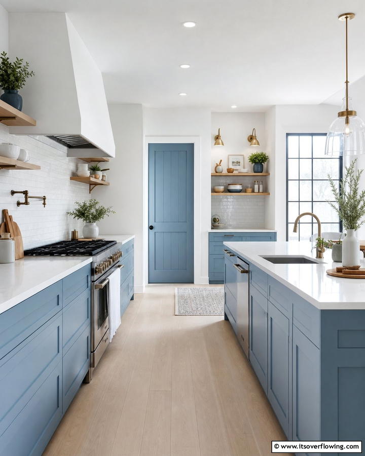 Elegant Minimalist Style - 21 Blue Farmhouse Kitchen Cabinet Ideas for Rustic Charm
