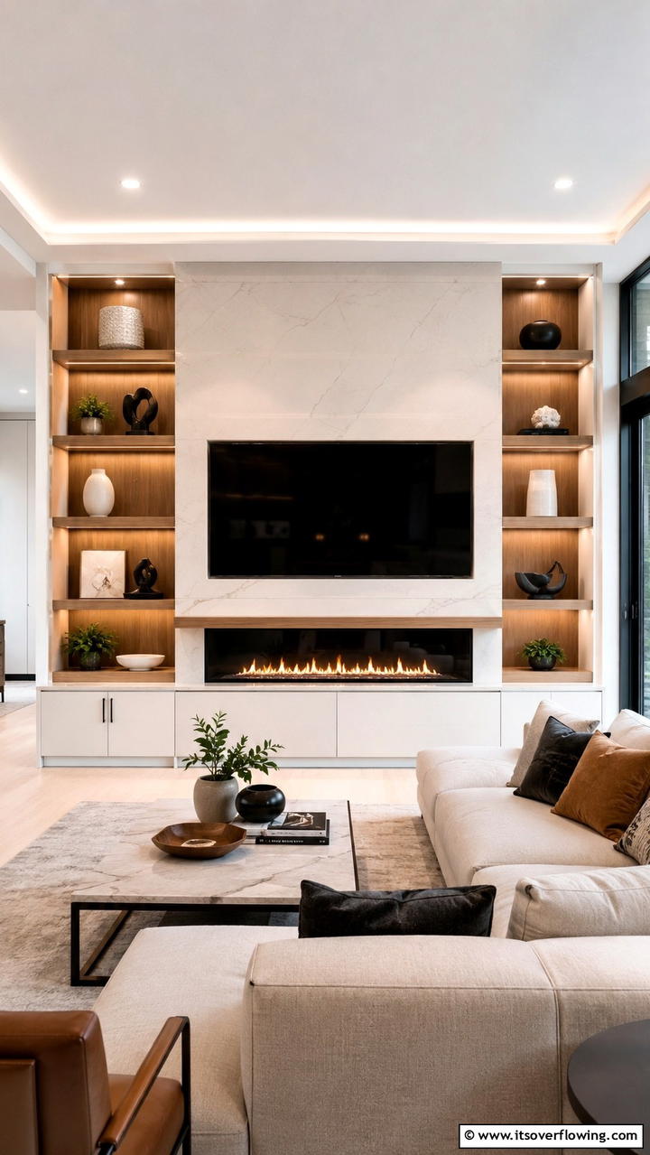 Elegant Multi Functional Unit - 21 Stylish TV Over Fireplace Ideas for Modern Living Rooms