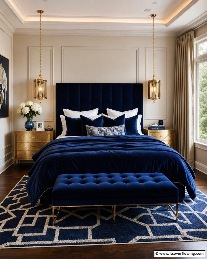 Elegant Navy Blue Ensemble - 21 Serene Blue Bedroom Ideas for Calming Atmospheres