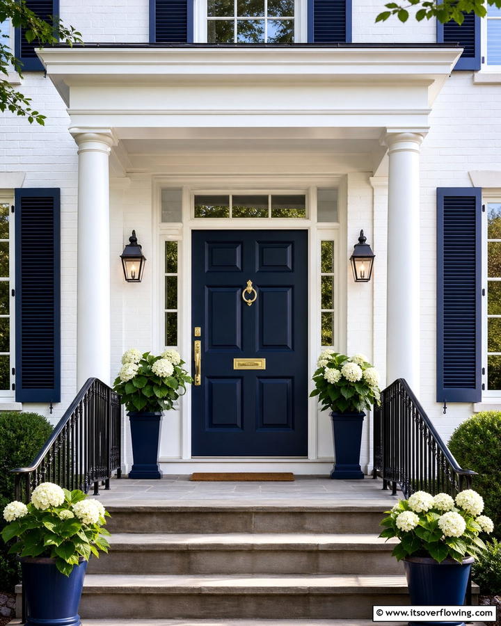 Elegant Navy Statement - 21 Front Door Color Ideas to Boost Your Home’s Curb Appeal