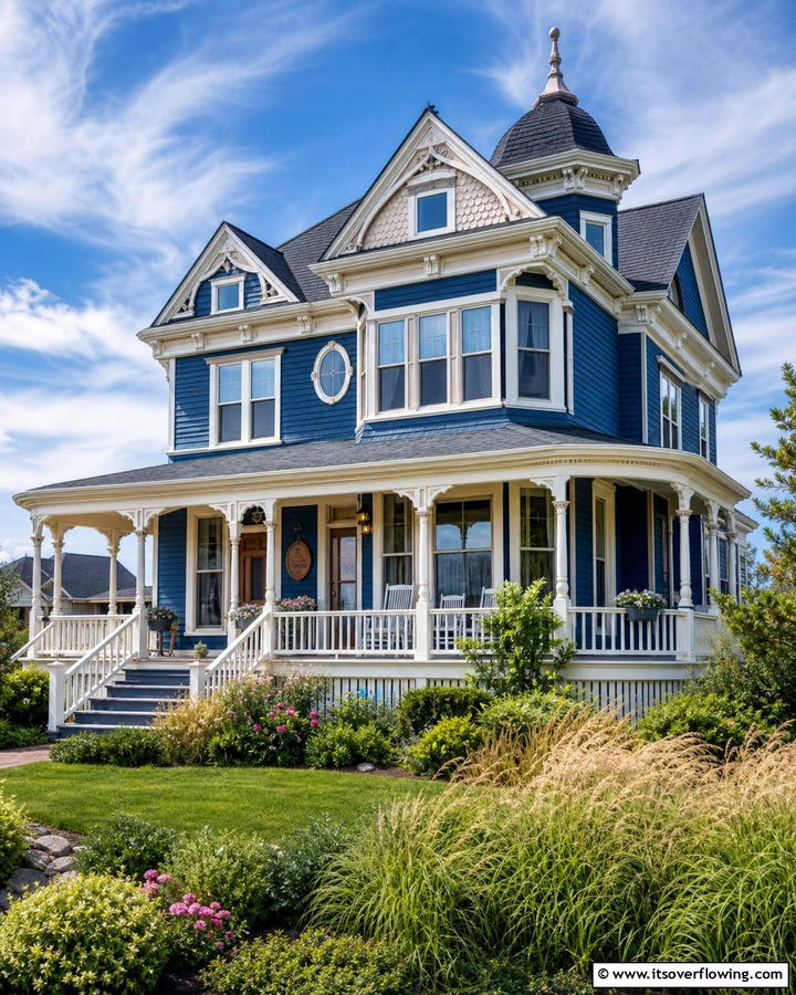 Elegant Ocean Blue Depth - 20 Stunning Blue Victorian House Colors for Your Home