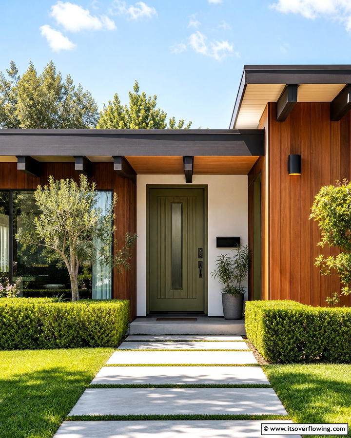 Elegant Olive Green - 30 Retro Mid-Century Front Door Colors to Boost Curb Appeal